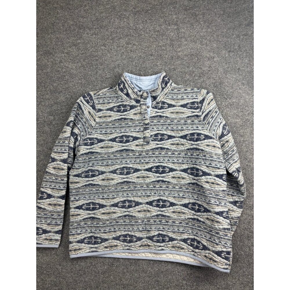 Orvis Jacket Mens XL‎ Gray Aztec Geometric Quilted Snap Pullover Cotton Lined
